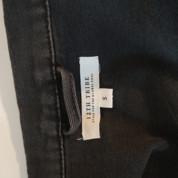 12th tribe faded black Moto jean jacket size small distressed - Picture 3 of 8